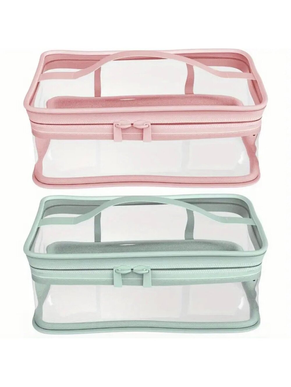New - 2Pcs -Large Capacity Cosmetic /Accessories Bag Set -Pink/Green